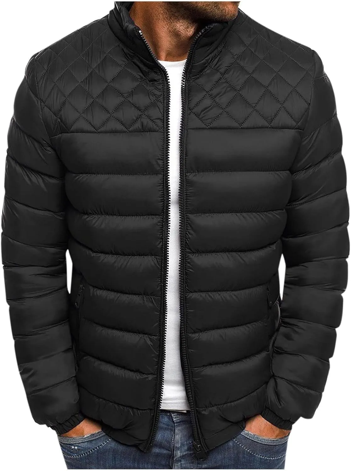Men's Winter Coats Warm Puffy Jacket Full Zip Puffer Jacket Quilted Insulated Jacket Down Jacket for Men