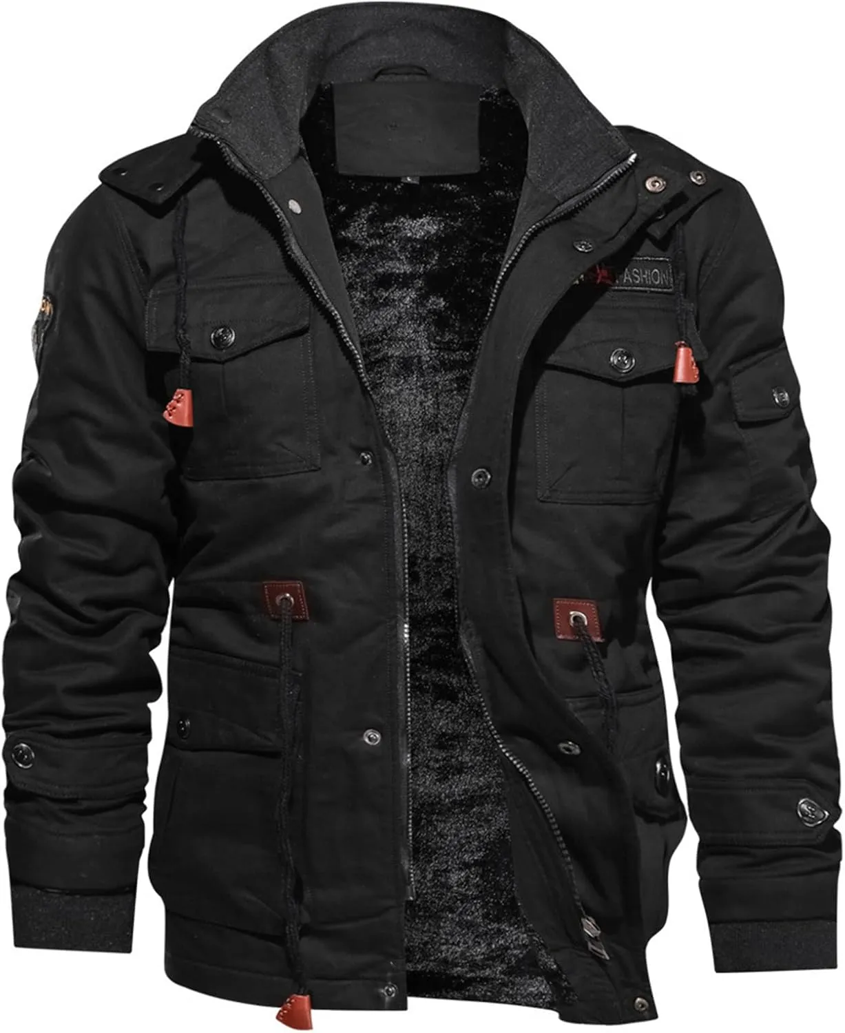 Mens Winter Jacket Cotton Military Jackets Fleece Lined Thick Work Coats Sherpa Cargo Paka Jacket with Removable Hooded