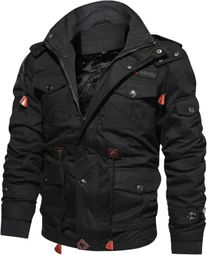 Mens Winter Jacket Cotton Military Jackets Fleece Lined Thick Work Coats Sherpa Cargo Paka Jacket with Removable Hooded