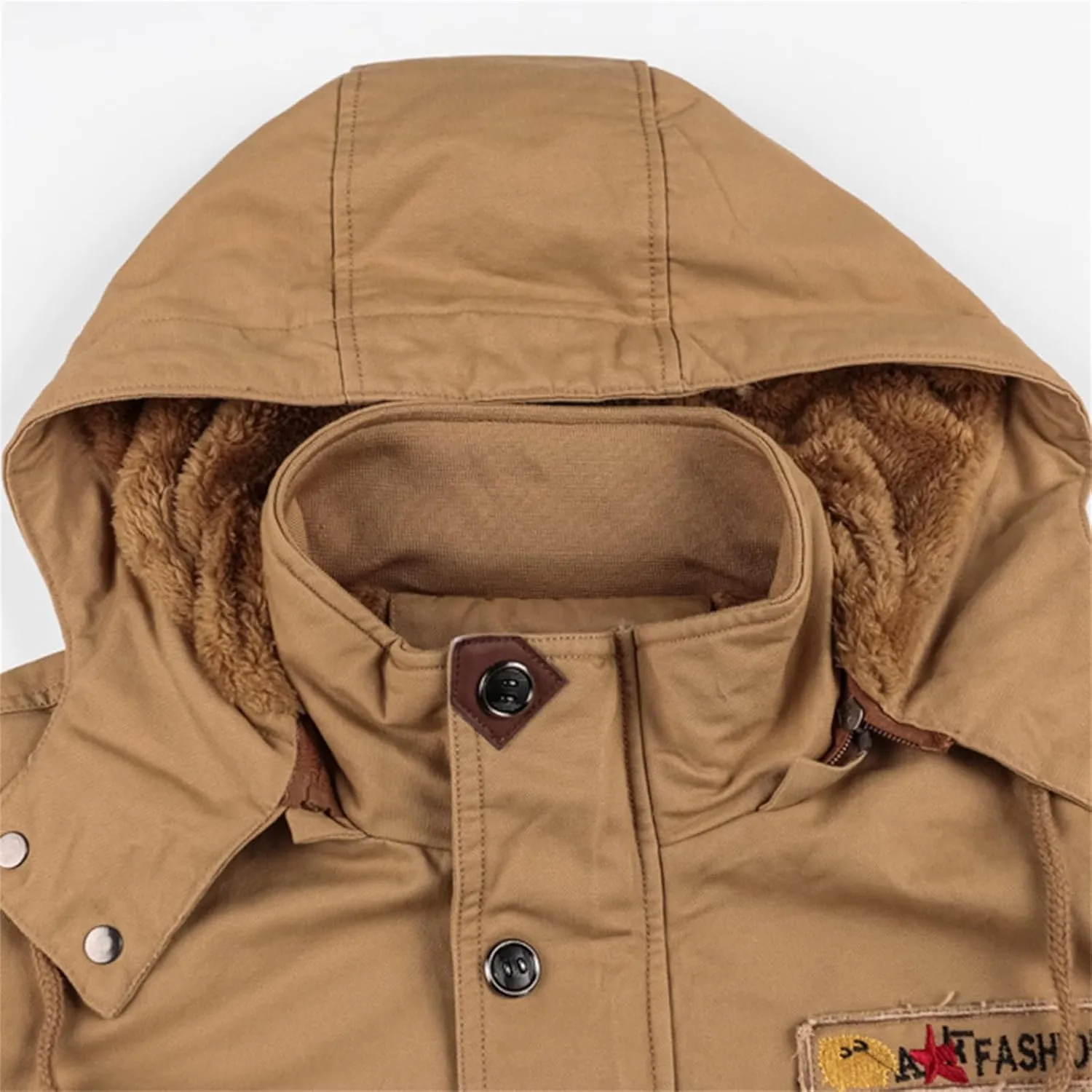 Mens Winter Jacket Cotton Military Jackets Fleece Lined Thick Work Coats Sherpa Cargo Paka Jacket with Removable Hooded