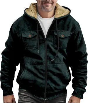 Men's Winter Jacket Fleece Workout Hoodie Full Zip Jackets Outerwear Long Sleeve Thick Sport Coat Motorcycle Jacket