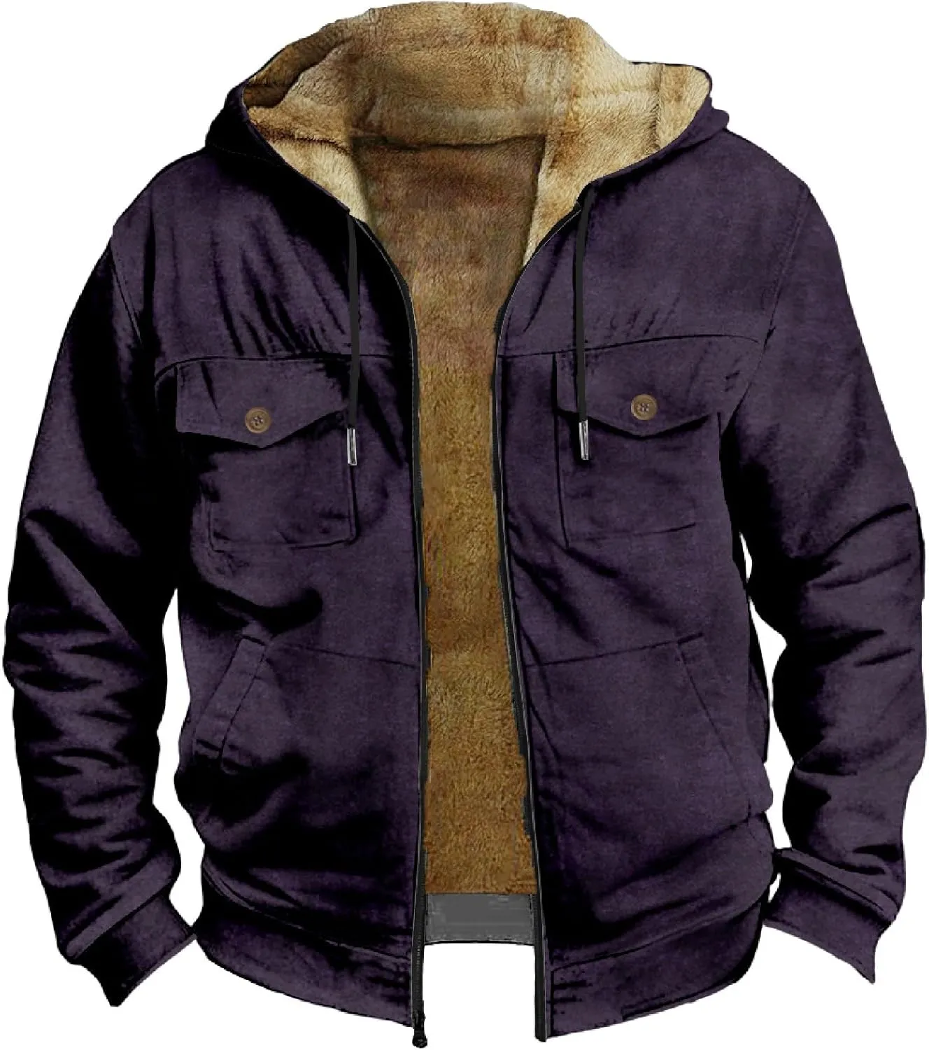 Men's Winter Jacket Fleece Workout Hoodie Full Zip Jackets Outerwear Long Sleeve Thick Sport Coat Motorcycle Jacket