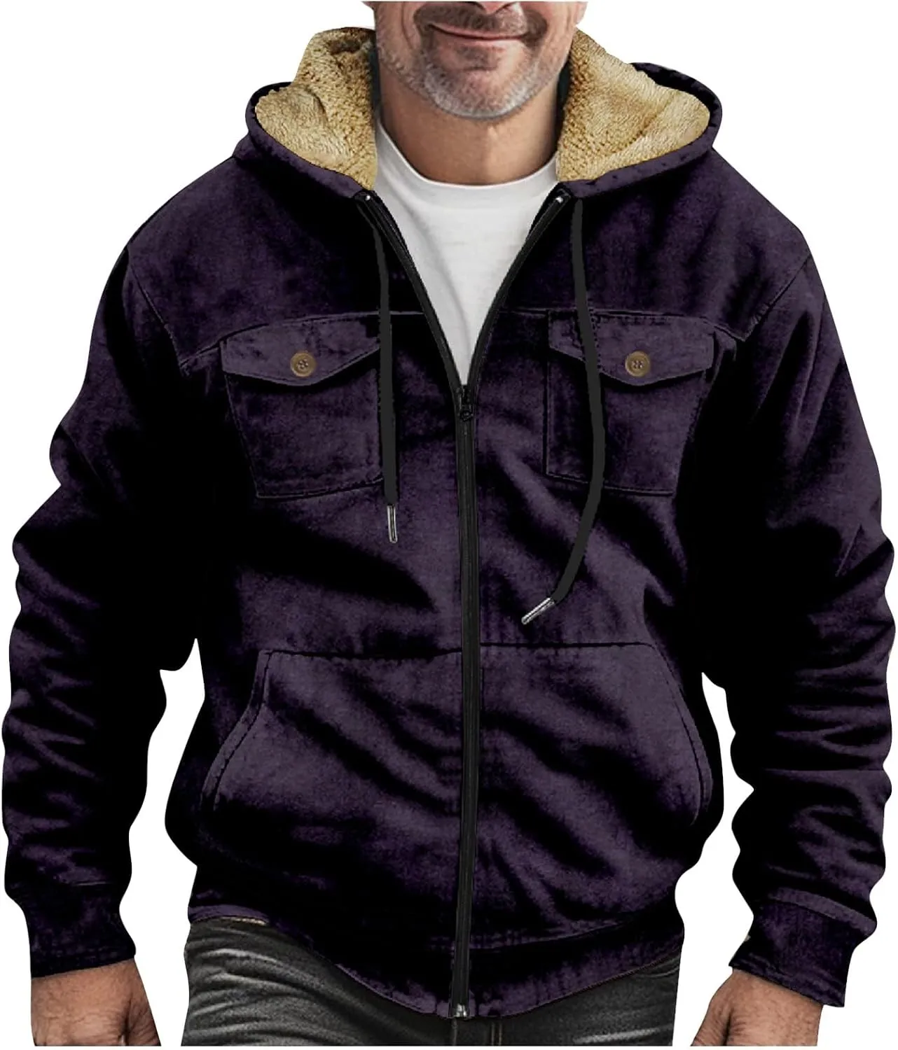 Men's Winter Jacket Fleece Workout Hoodie Full Zip Jackets Outerwear Long Sleeve Thick Sport Coat Motorcycle Jacket