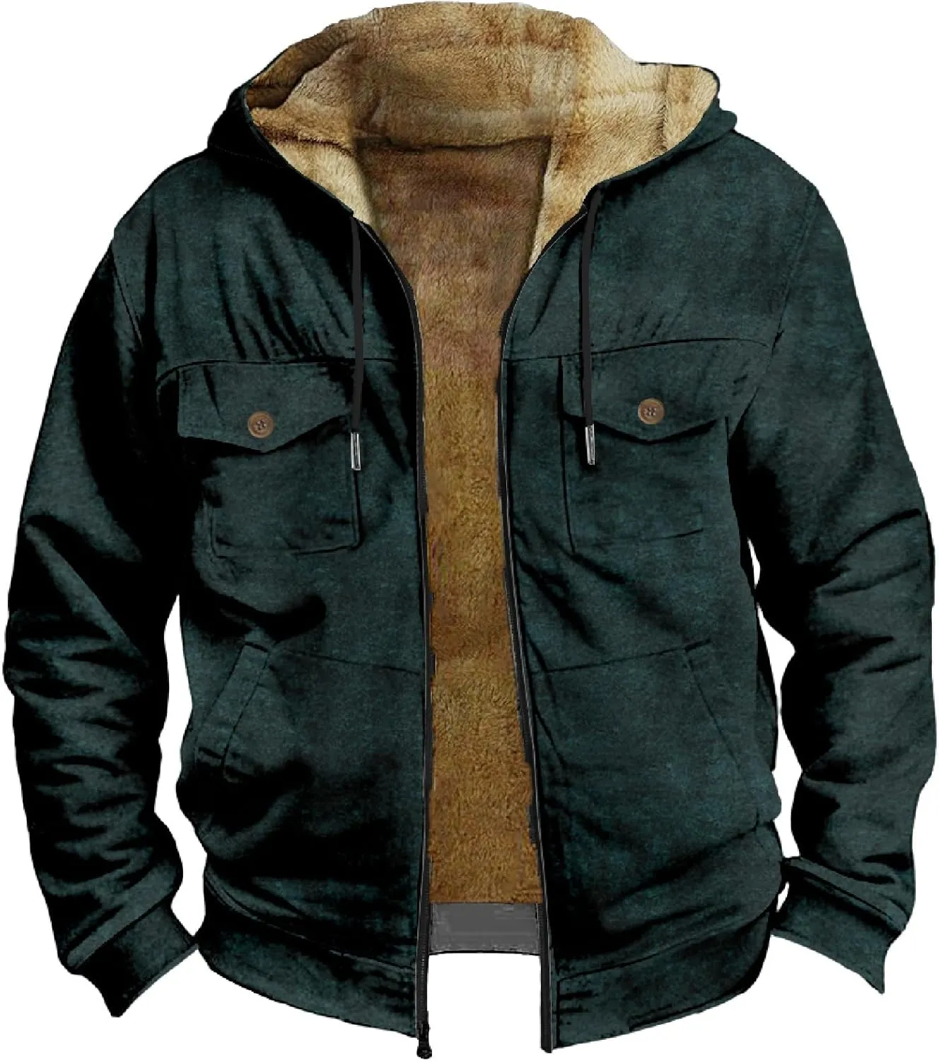 Men's Winter Jacket Fleece Workout Hoodie Full Zip Jackets Outerwear Long Sleeve Thick Sport Coat Motorcycle Jacket