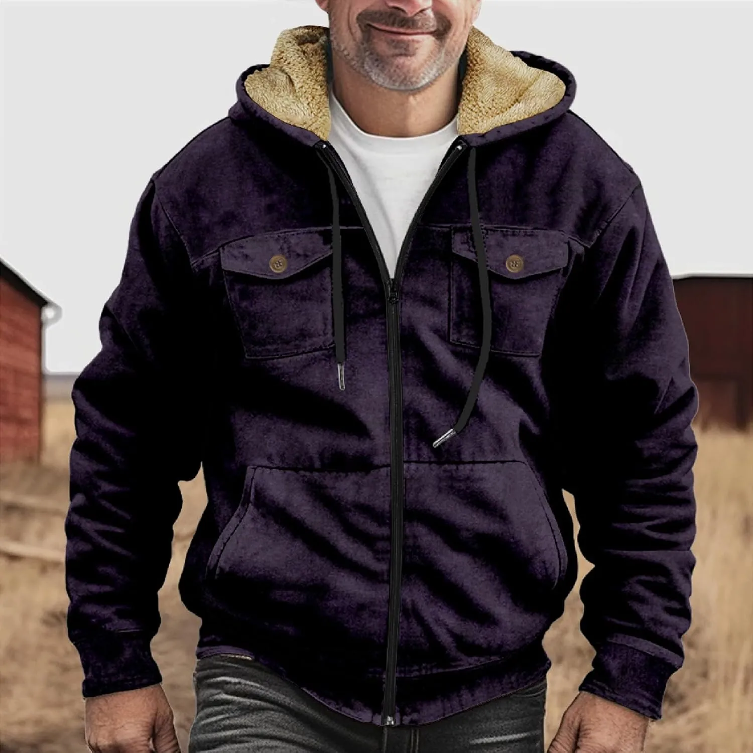 Men's Winter Jacket Fleece Workout Hoodie Full Zip Jackets Outerwear Long Sleeve Thick Sport Coat Motorcycle Jacket