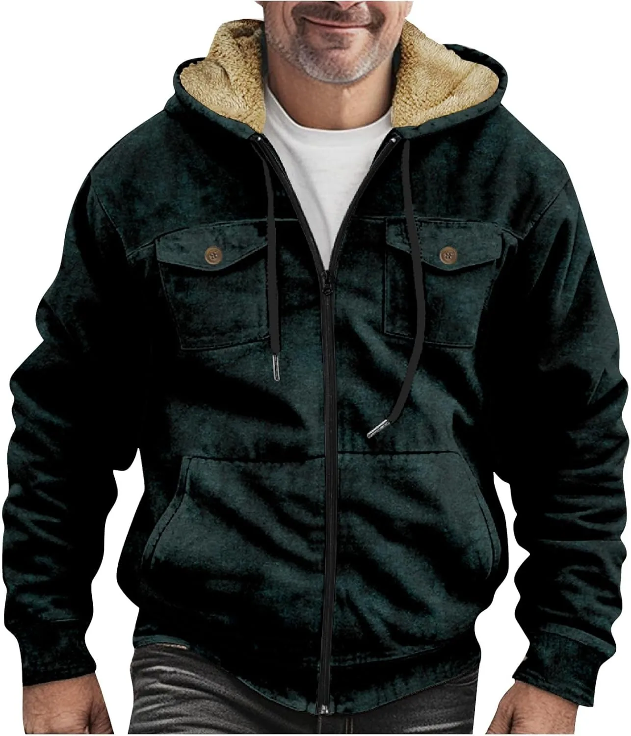 Men's Winter Jacket Fleece Workout Hoodie Full Zip Jackets Outerwear Long Sleeve Thick Sport Coat Motorcycle Jacket