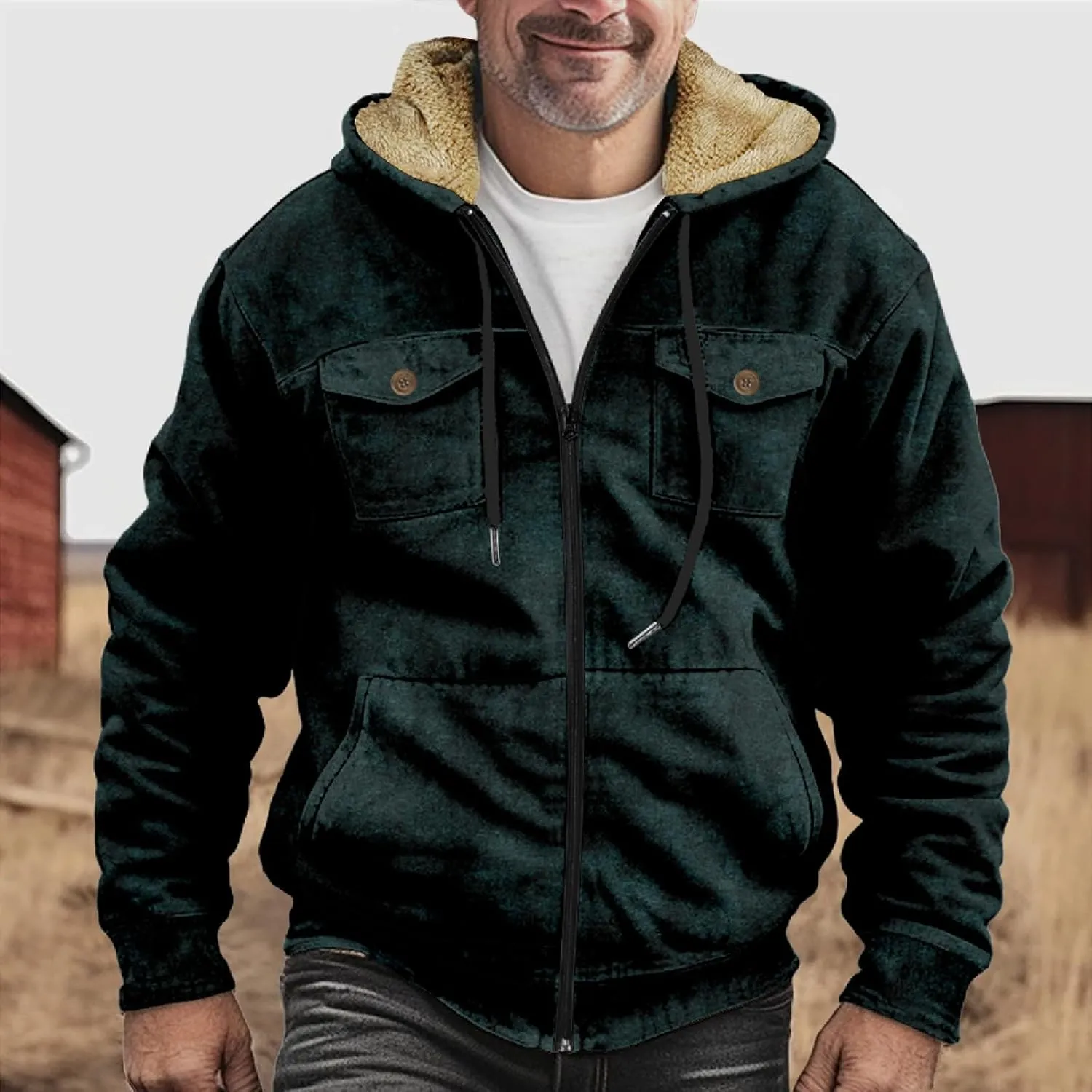 Men's Winter Jacket Fleece Workout Hoodie Full Zip Jackets Outerwear Long Sleeve Thick Sport Coat Motorcycle Jacket