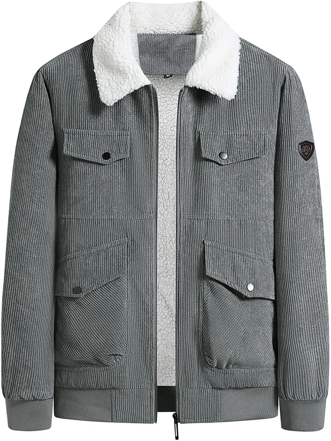 Men's Winter Jacket Warm Sherpa Lined Jacket Turn-Down Collar Fleece Jacket Solid Color Outdoor Thick Coats