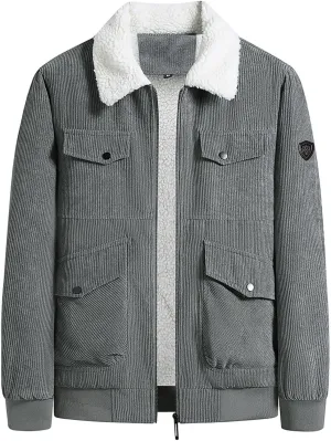 Men's Winter Jacket Warm Sherpa Lined Jacket Turn-Down Collar Fleece Jacket Solid Color Outdoor Thick Coats
