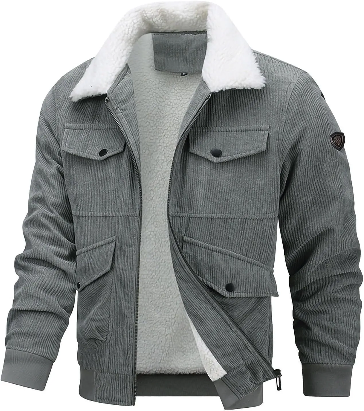 Men's Winter Jacket Warm Sherpa Lined Jacket Turn-Down Collar Fleece Jacket Solid Color Outdoor Thick Coats