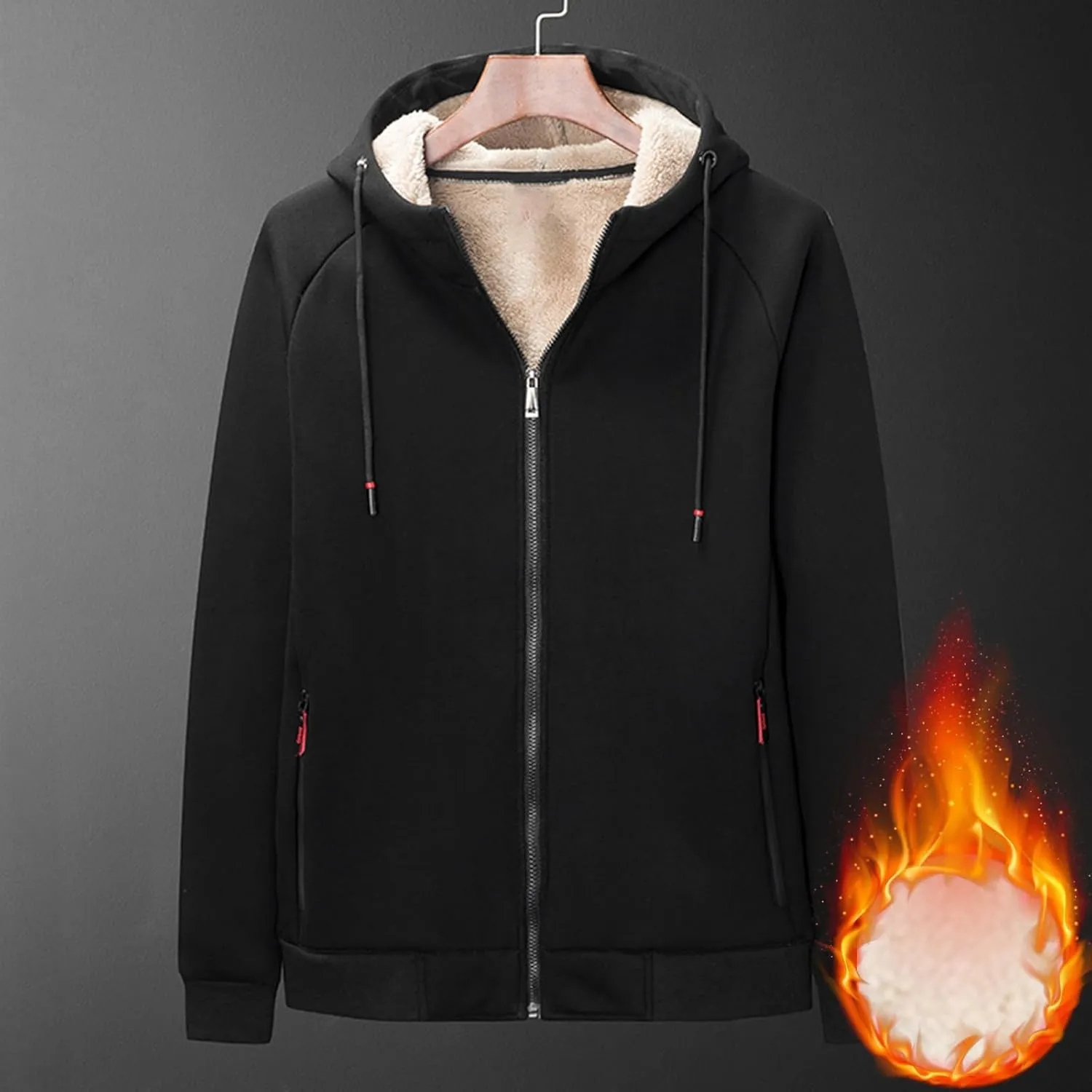 Men's Winter Jackets Hooded Sherpa Lined Full Zipper Hoodie Long Sleeve Fleece Coats Thermal Outwear with Pocket