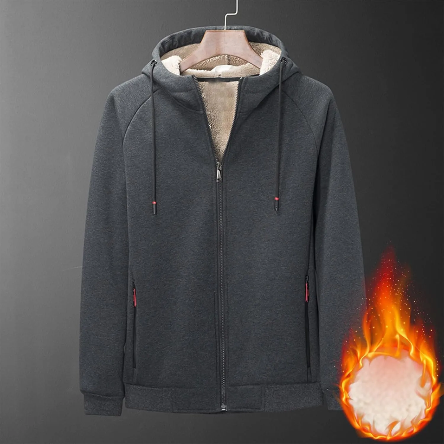 Men's Winter Jackets Hooded Sherpa Lined Full Zipper Hoodie Long Sleeve Fleece Coats Thermal Outwear with Pocket