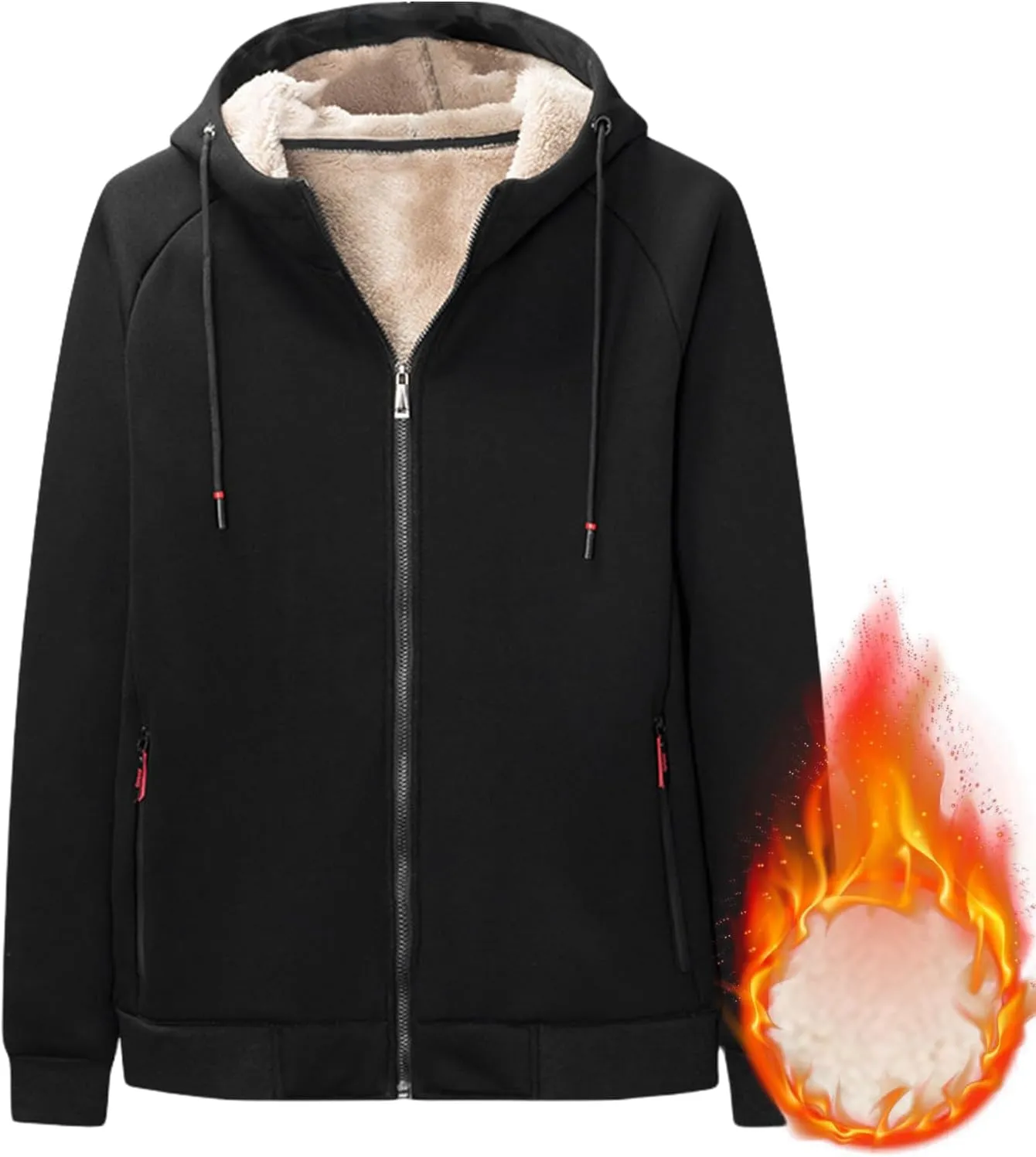 Men's Winter Jackets Hooded Sherpa Lined Full Zipper Hoodie Long Sleeve Fleece Coats Thermal Outwear with Pocket