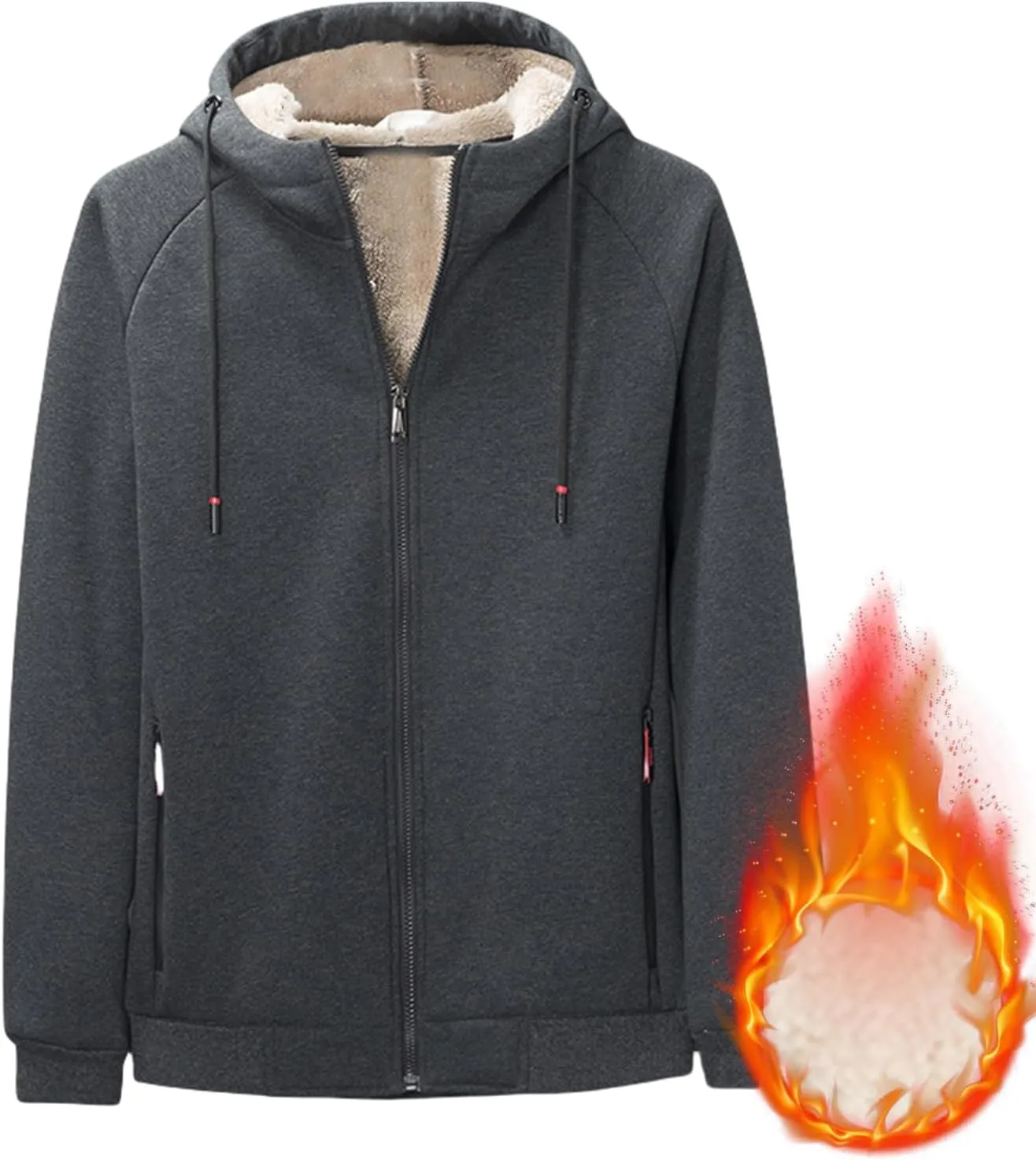 Men's Winter Jackets Hooded Sherpa Lined Full Zipper Hoodie Long Sleeve Fleece Coats Thermal Outwear with Pocket