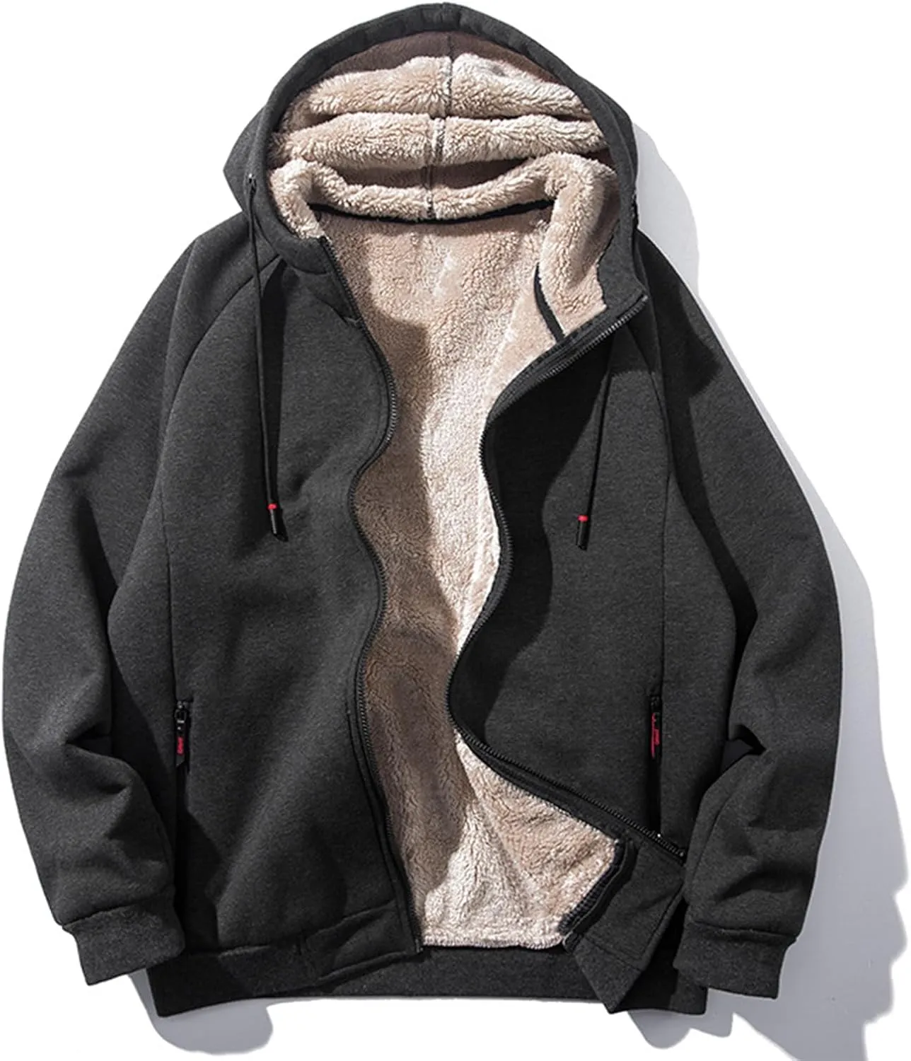 Men's Winter Jackets Hooded Sherpa Lined Full Zipper Hoodie Long Sleeve Fleece Coats Thermal Outwear with Pocket