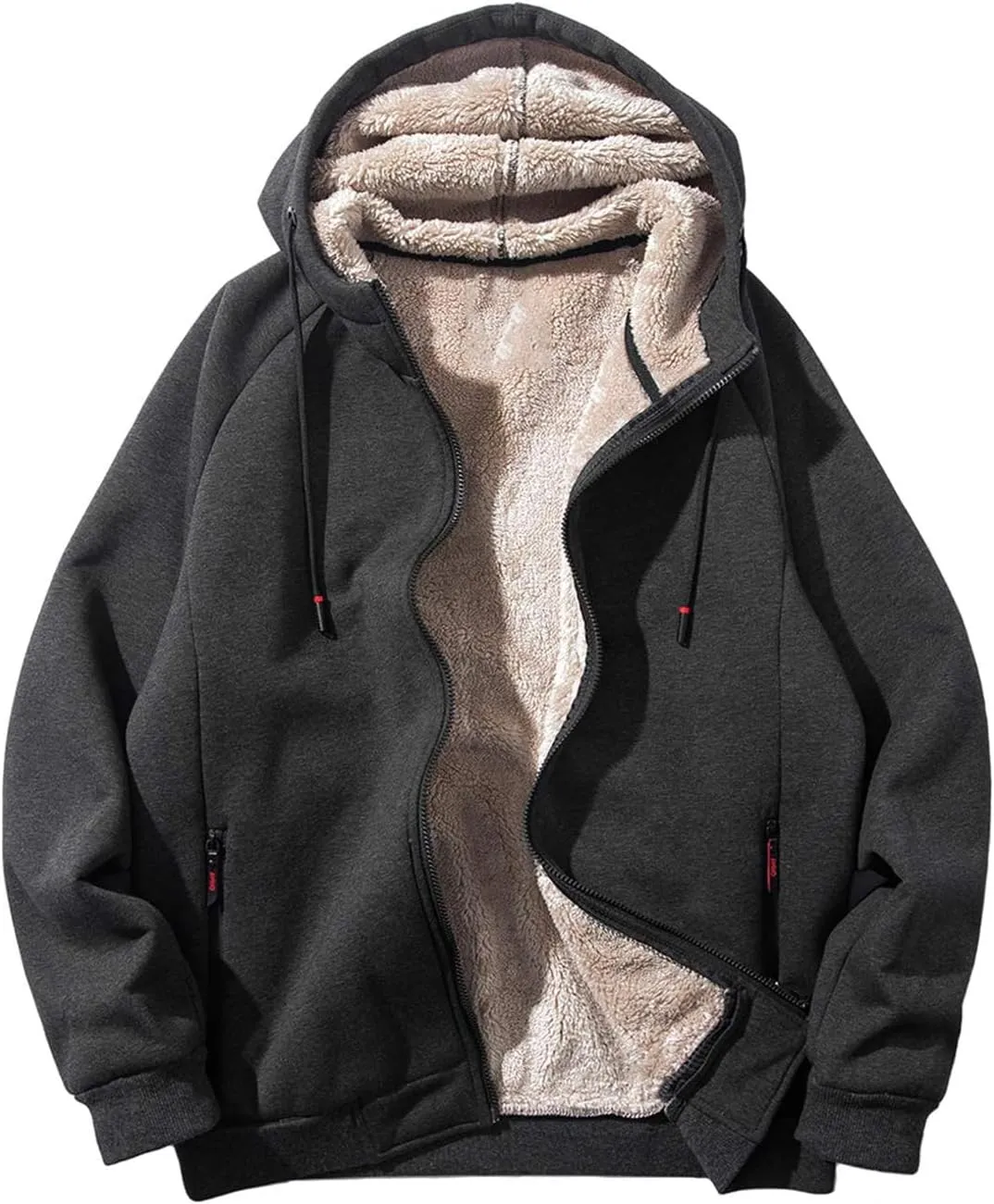 Men's Winter Jackets Hooded Sherpa Lined Full Zipper Hoodie Long Sleeve Fleece Coats Thermal Outwear with Pocket