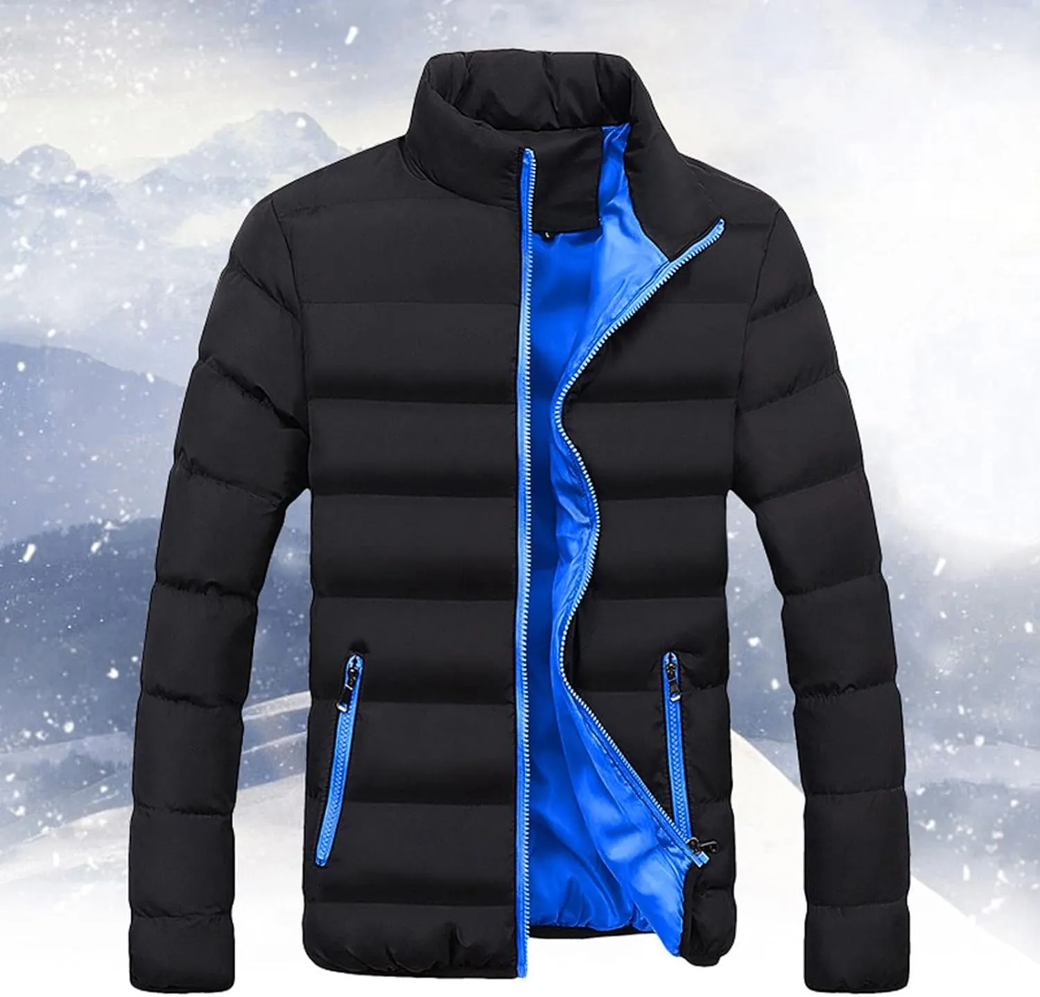 Mens Winter Puffer Jackets Lightweight Warm Down Coat Full Zip Jacket Quilted Insulated Outerwear Warm Puffy Jackets