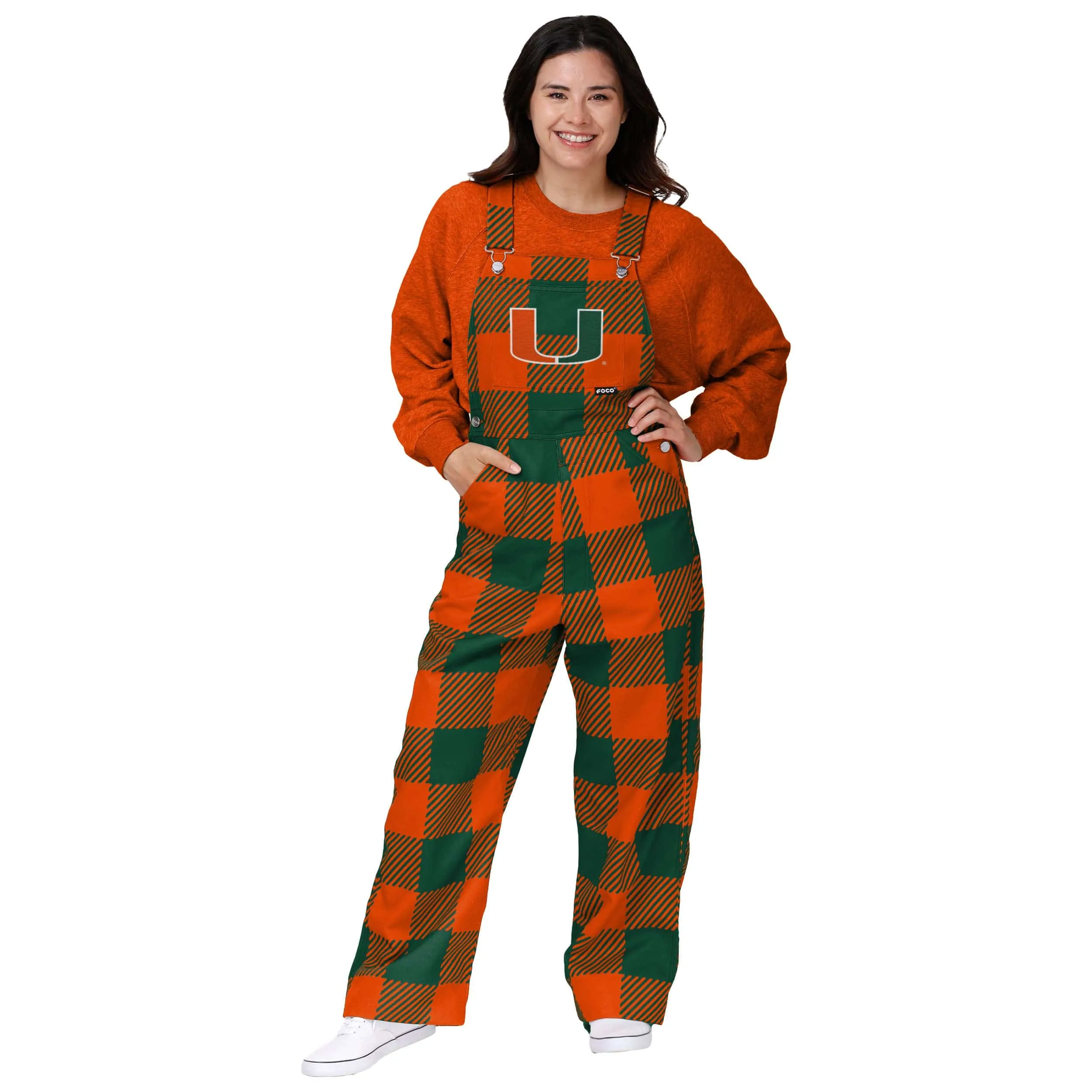 Miami Hurricanes NCAA Womens Plaid Bib Overalls