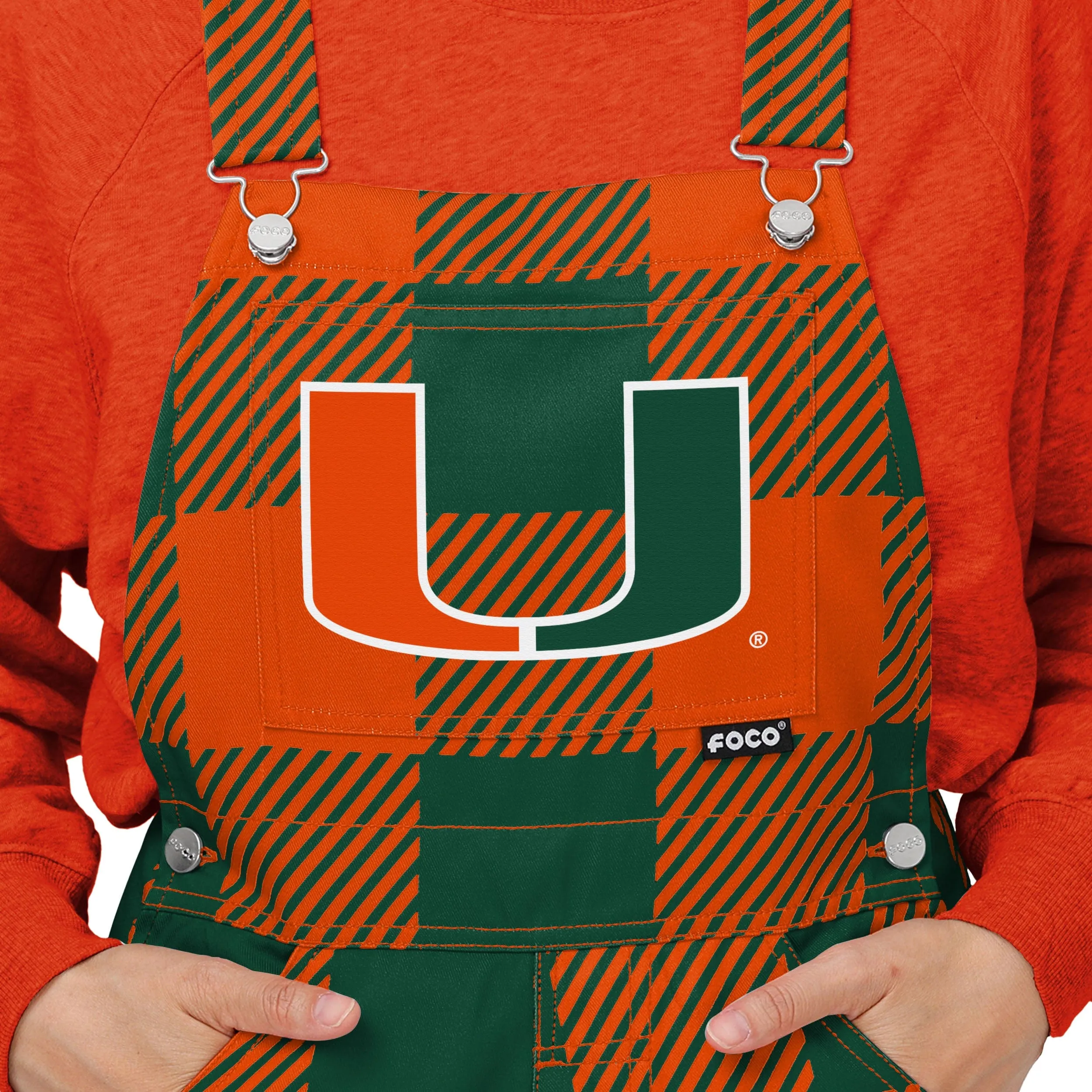 Miami Hurricanes NCAA Womens Plaid Bib Overalls
