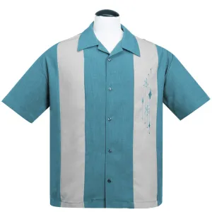 Mid Century Marvel Pacific Blue/Silver Bowling Shirt by Steady Clothing