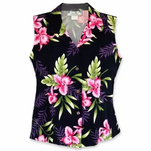midnight black hawaiian sleeveless blouse