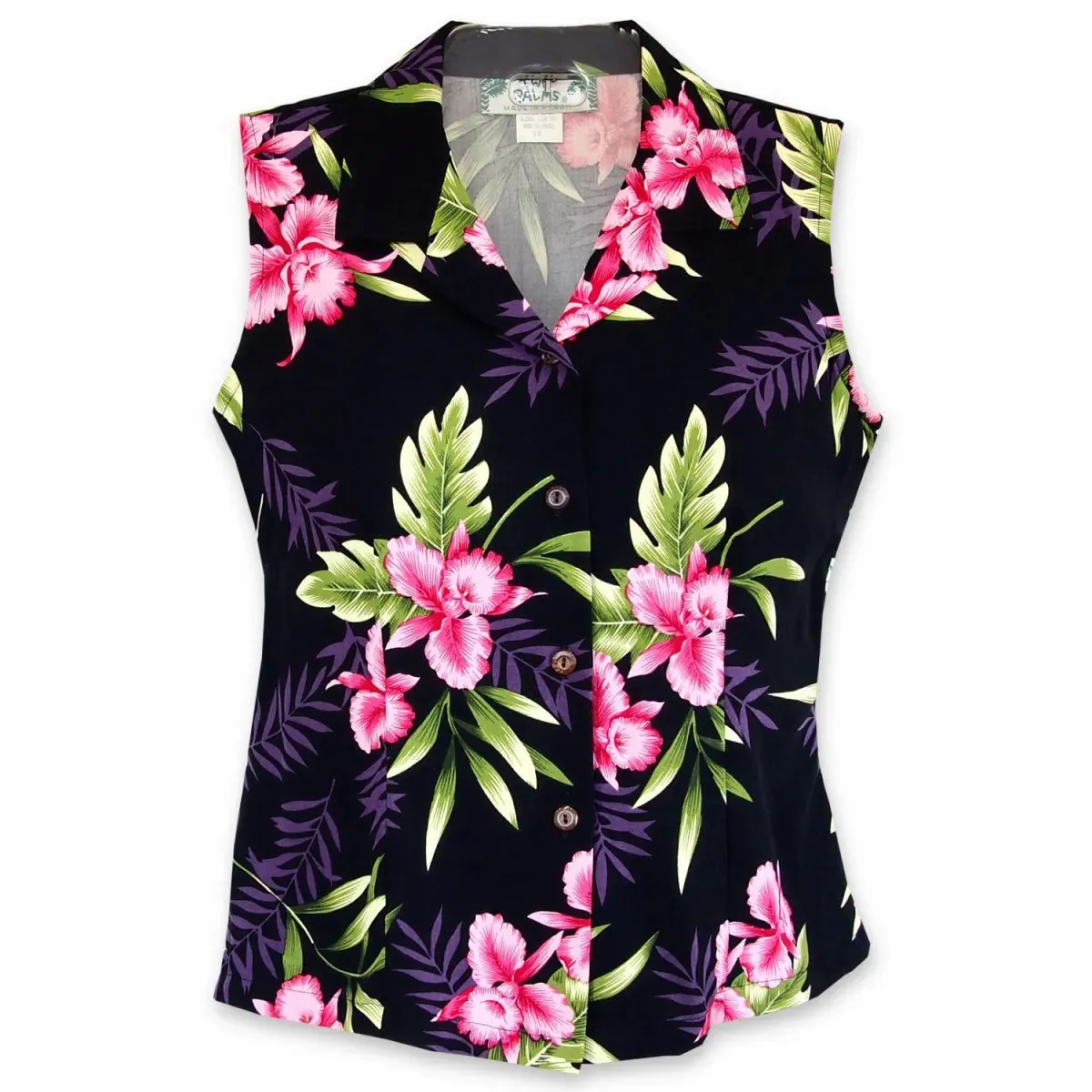 midnight black hawaiian sleeveless blouse