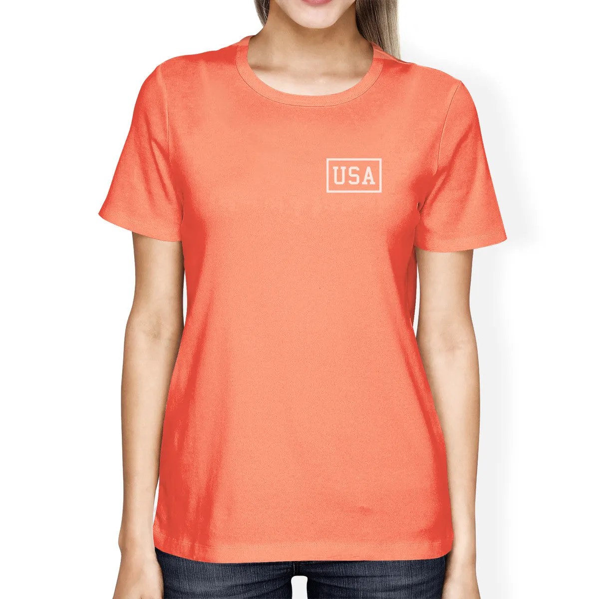 Mini USA Womens Cute Independence Day Tee Peach Gift For Army Wives