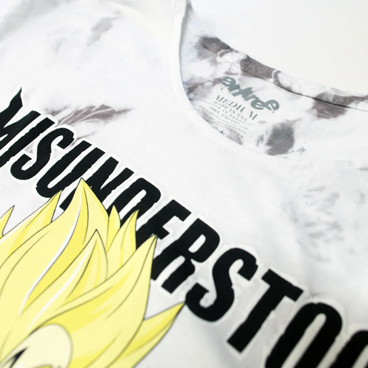 Misunderstood Vegeta White Marble Tie Dye Curved Hem Tee