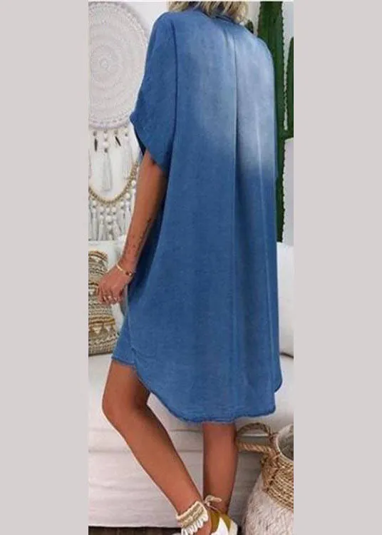 Modern Blue Peter Pan Collar Patchwork Denim Shirts Dress Summer LY4030