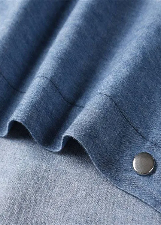 Modern Blue Peter Pan Collar Patchwork Denim Shirts Dress Summer LY4030