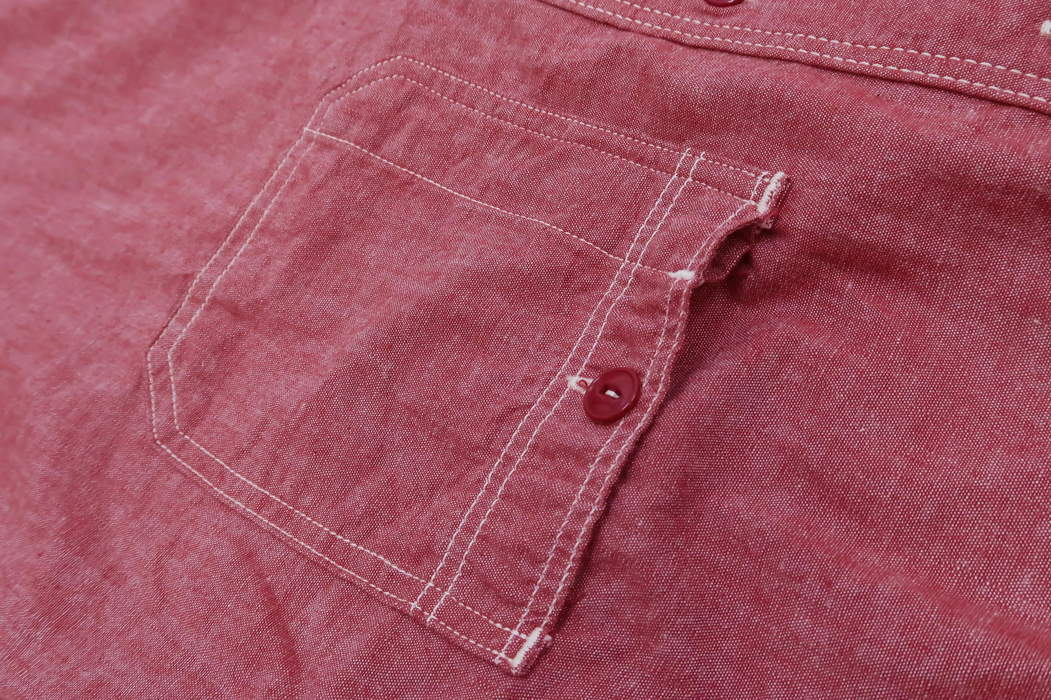 Momotaro Jeans Chambray Shirt Men's Solid Long Sleeve Button Up Work Shirt MS044 Red