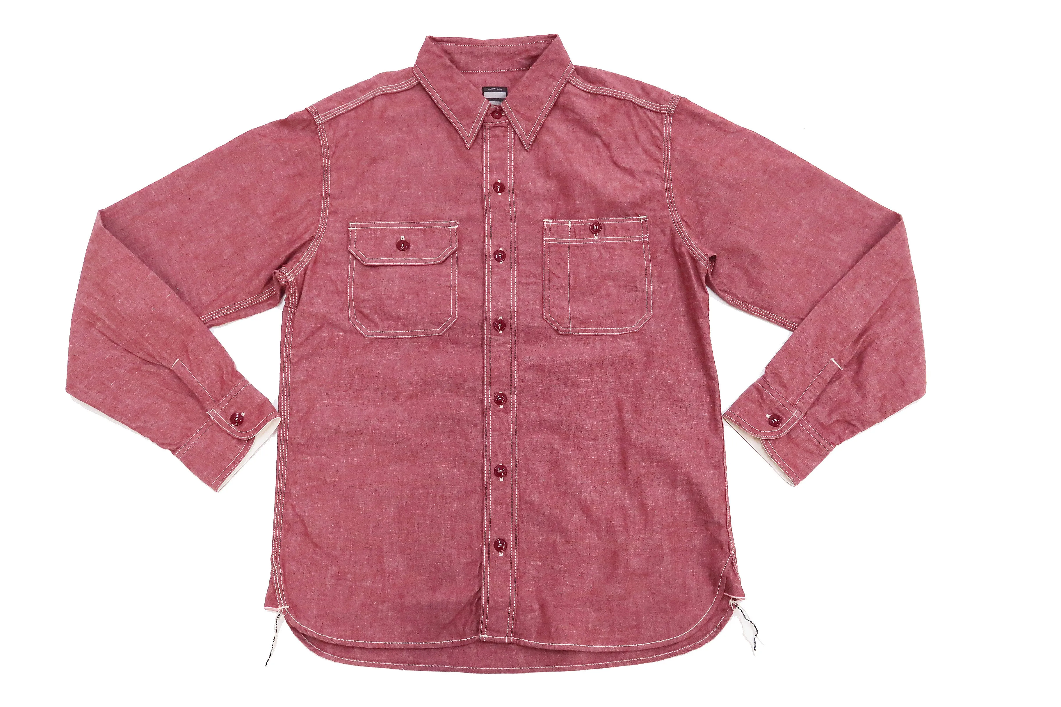 Momotaro Jeans Chambray Shirt Men's Solid Long Sleeve Button Up Work Shirt MS044 Red