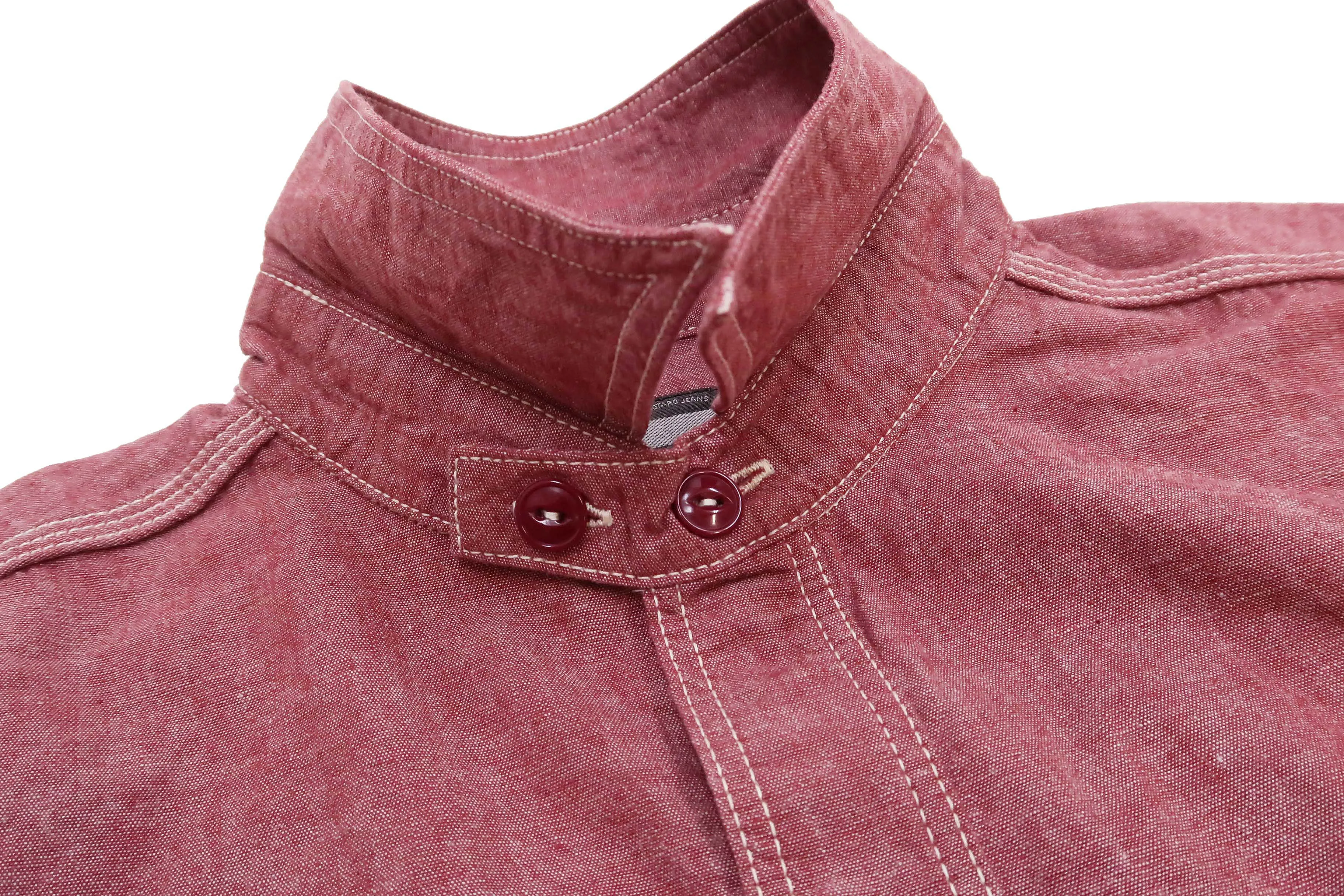 Momotaro Jeans Chambray Shirt Men's Solid Long Sleeve Button Up Work Shirt MS044 Red