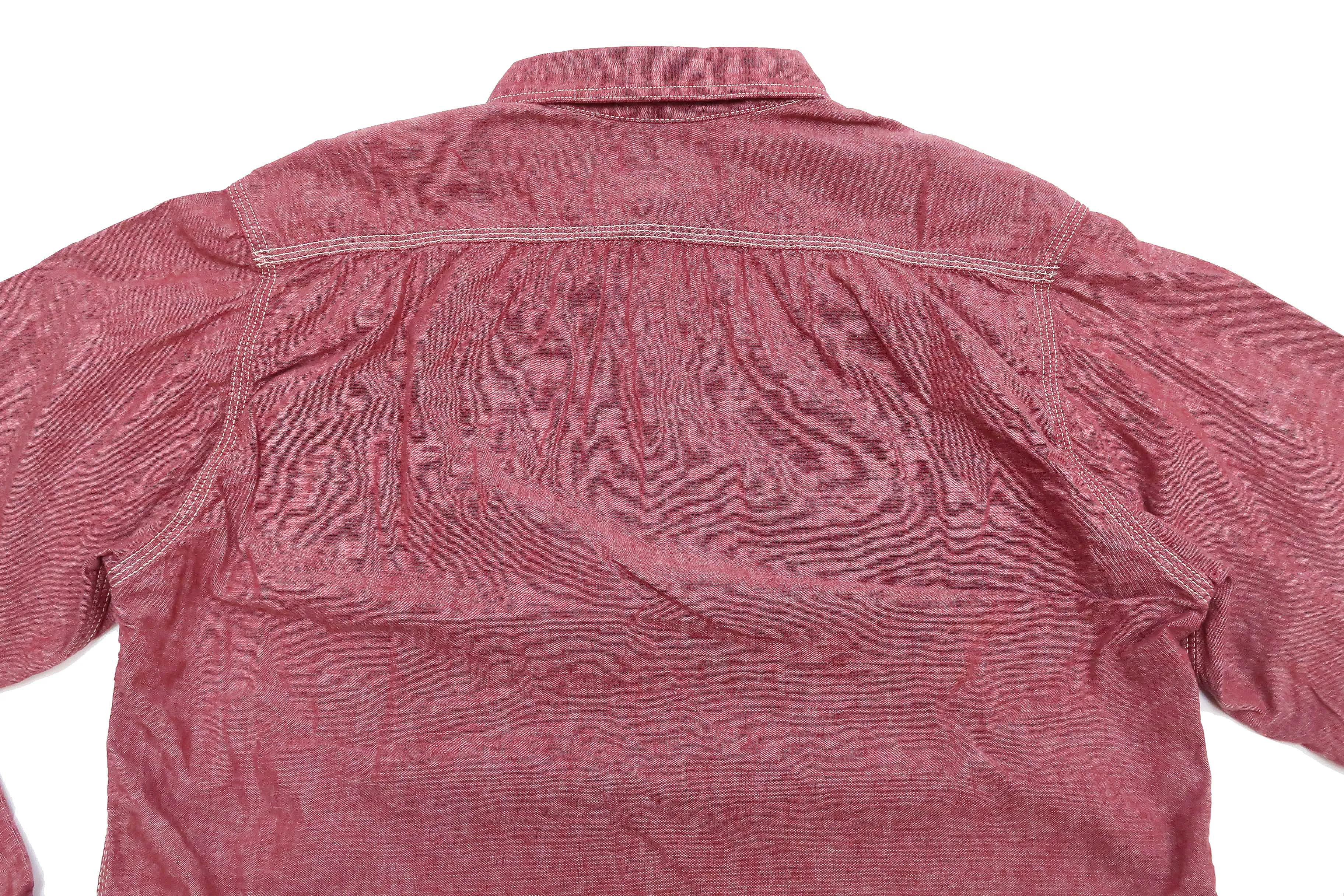 Momotaro Jeans Chambray Shirt Men's Solid Long Sleeve Button Up Work Shirt MS044 Red