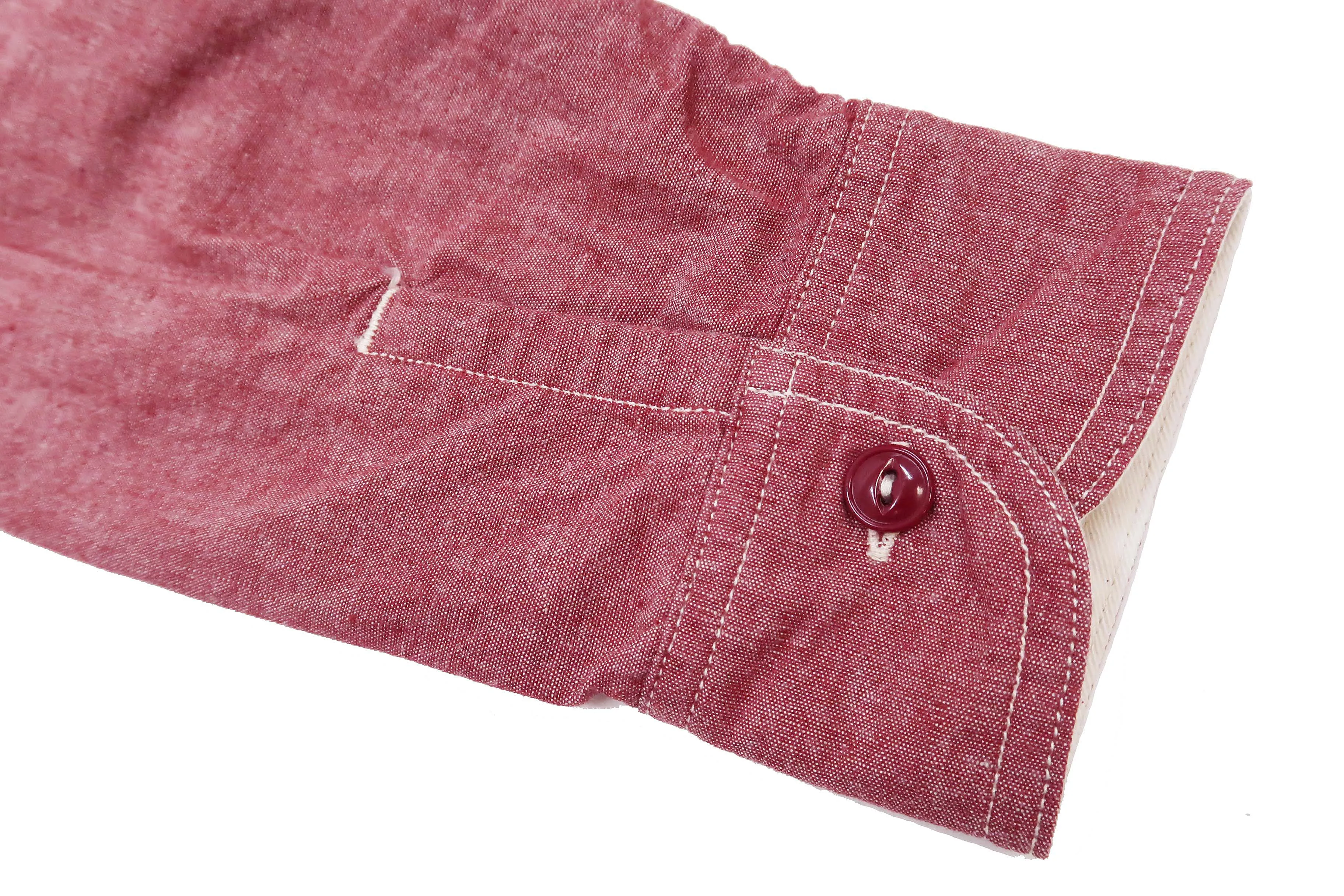 Momotaro Jeans Chambray Shirt Men's Solid Long Sleeve Button Up Work Shirt MS044 Red