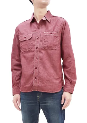 Momotaro Jeans Chambray Shirt Men's Solid Long Sleeve Button Up Work Shirt MS044 Red