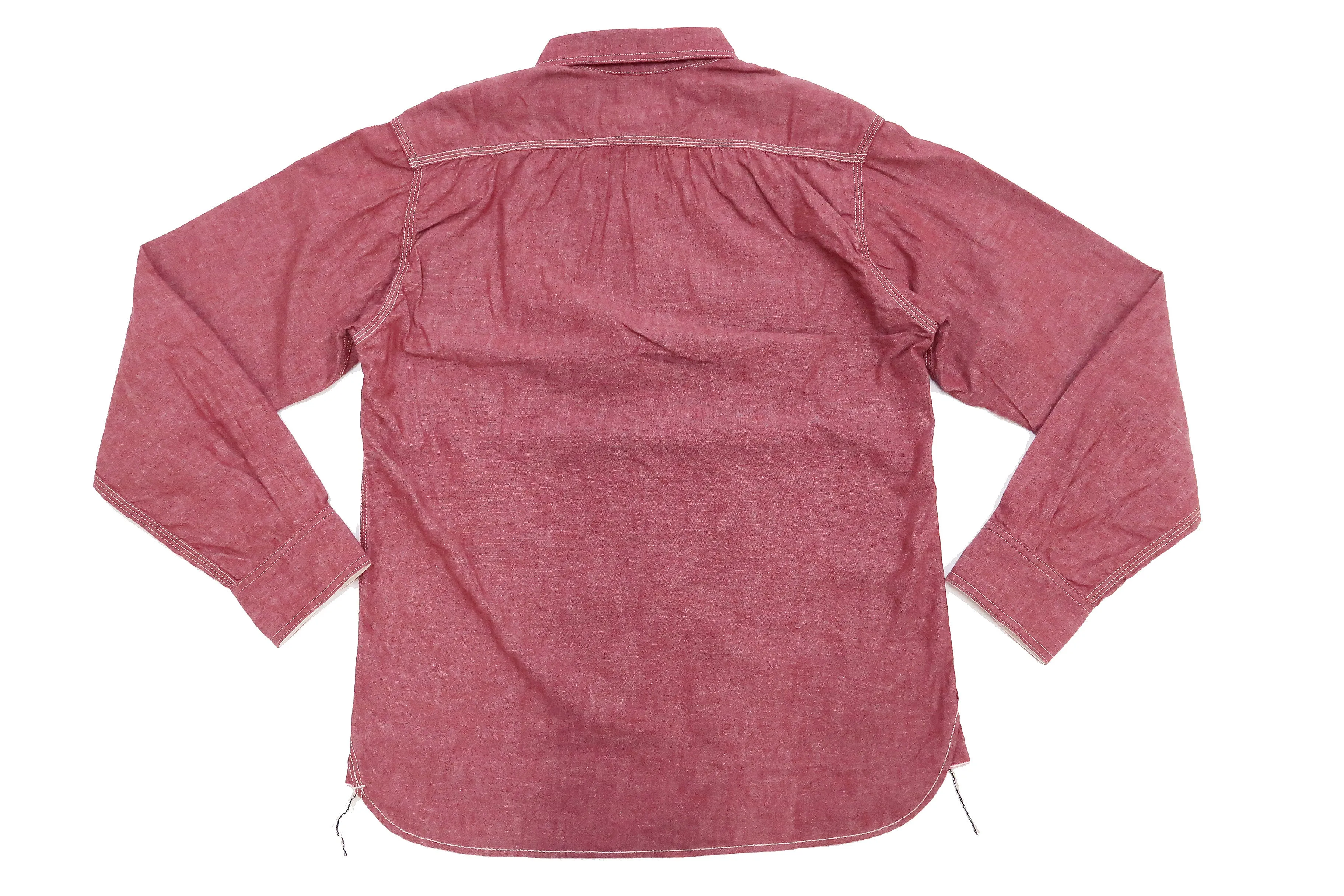 Momotaro Jeans Chambray Shirt Men's Solid Long Sleeve Button Up Work Shirt MS044 Red