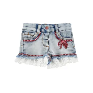 Monnalisa Girl's Sangallo Lace Denim Shorts