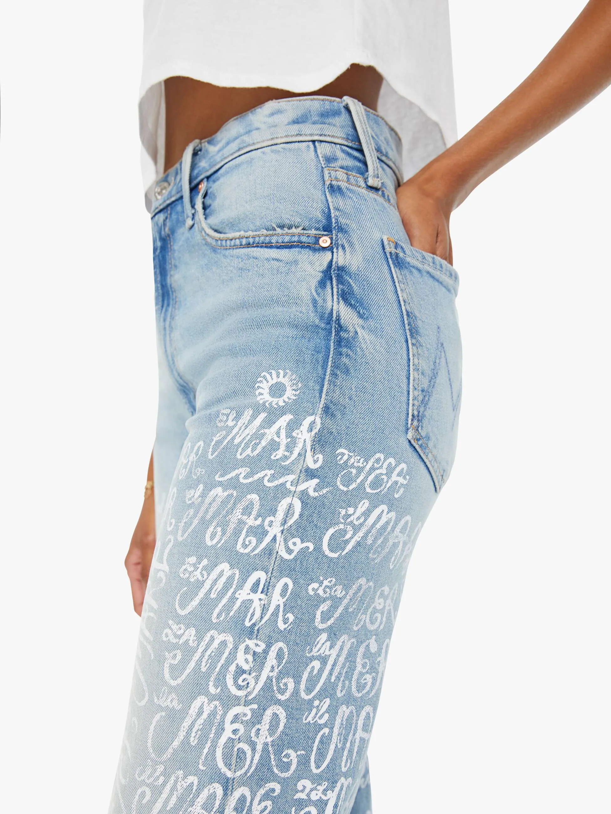 Mother Denim Rambler Zip Hover Straight Leg Jeans- The Sun and The Sea
