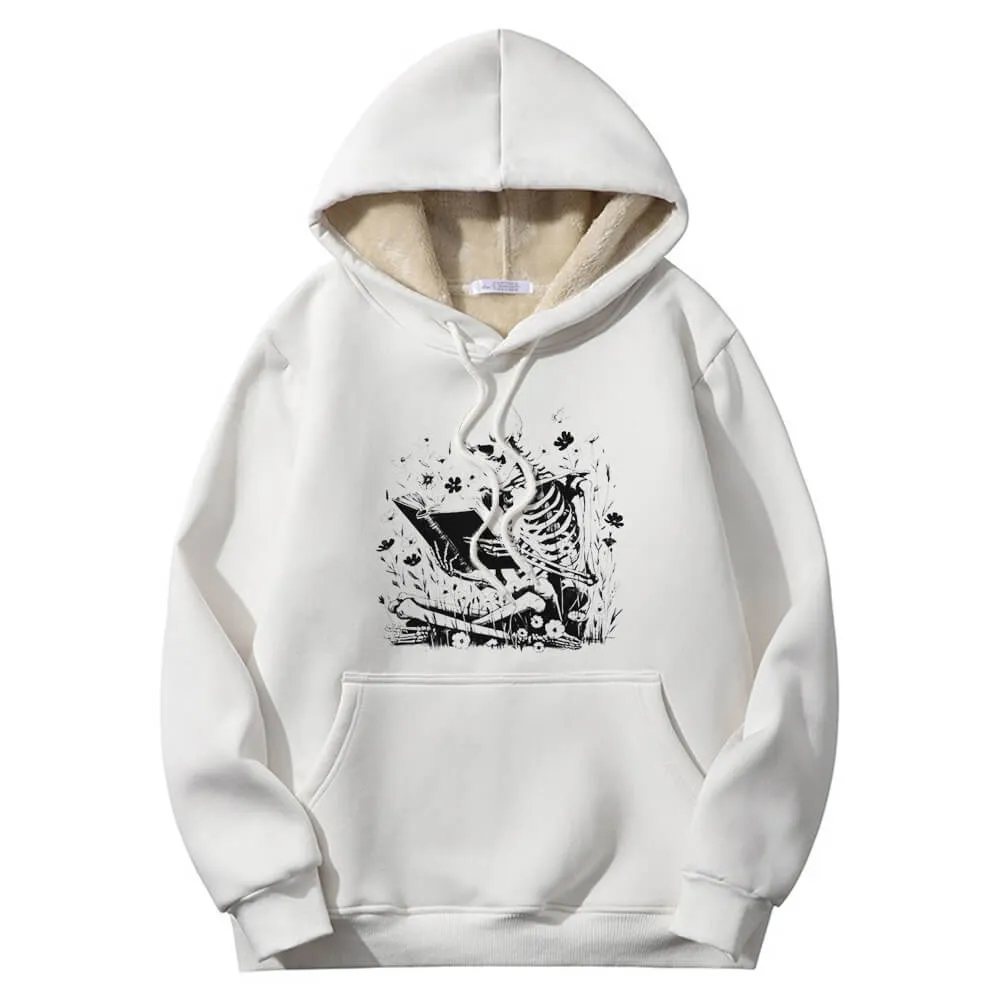 Multicolor Book Reading Warm Fleece Sherpa Lined Hoodie