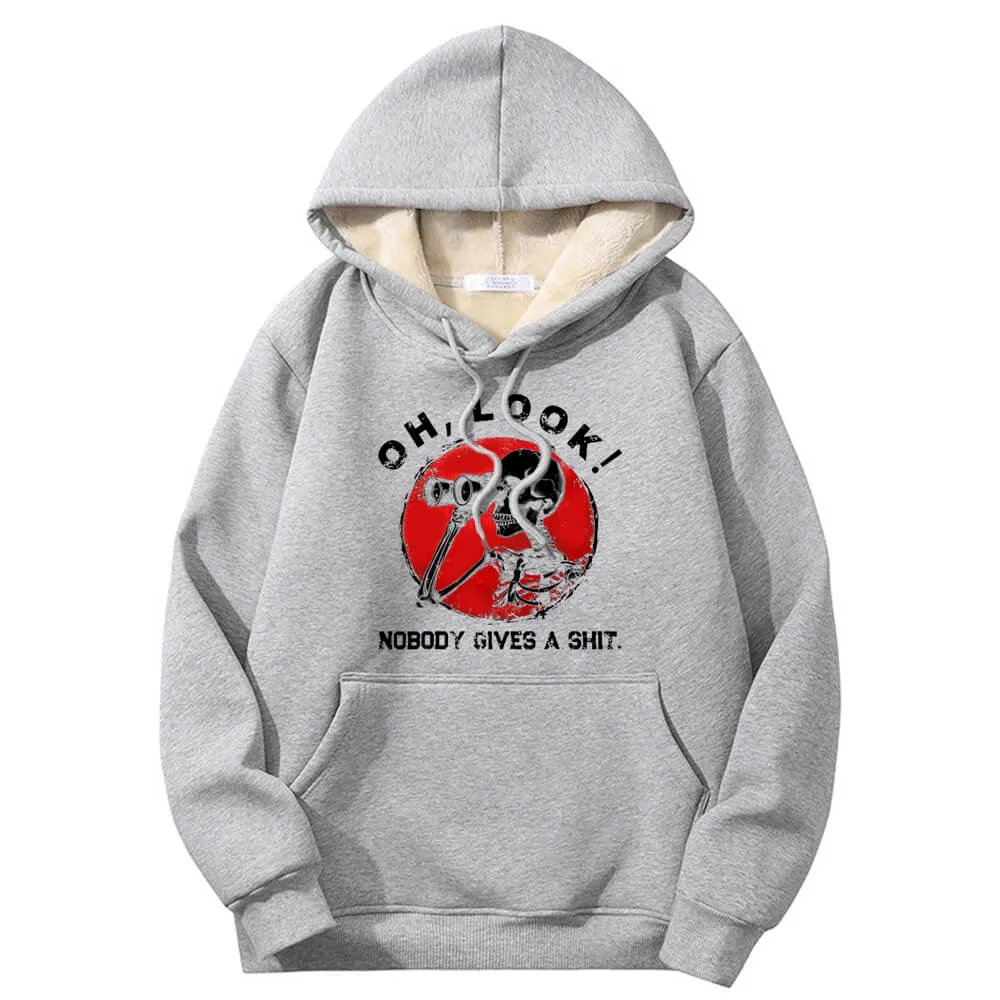 Multicolor Oh Look Skeleton Warm Fleece Sherpa Lined Hoodie