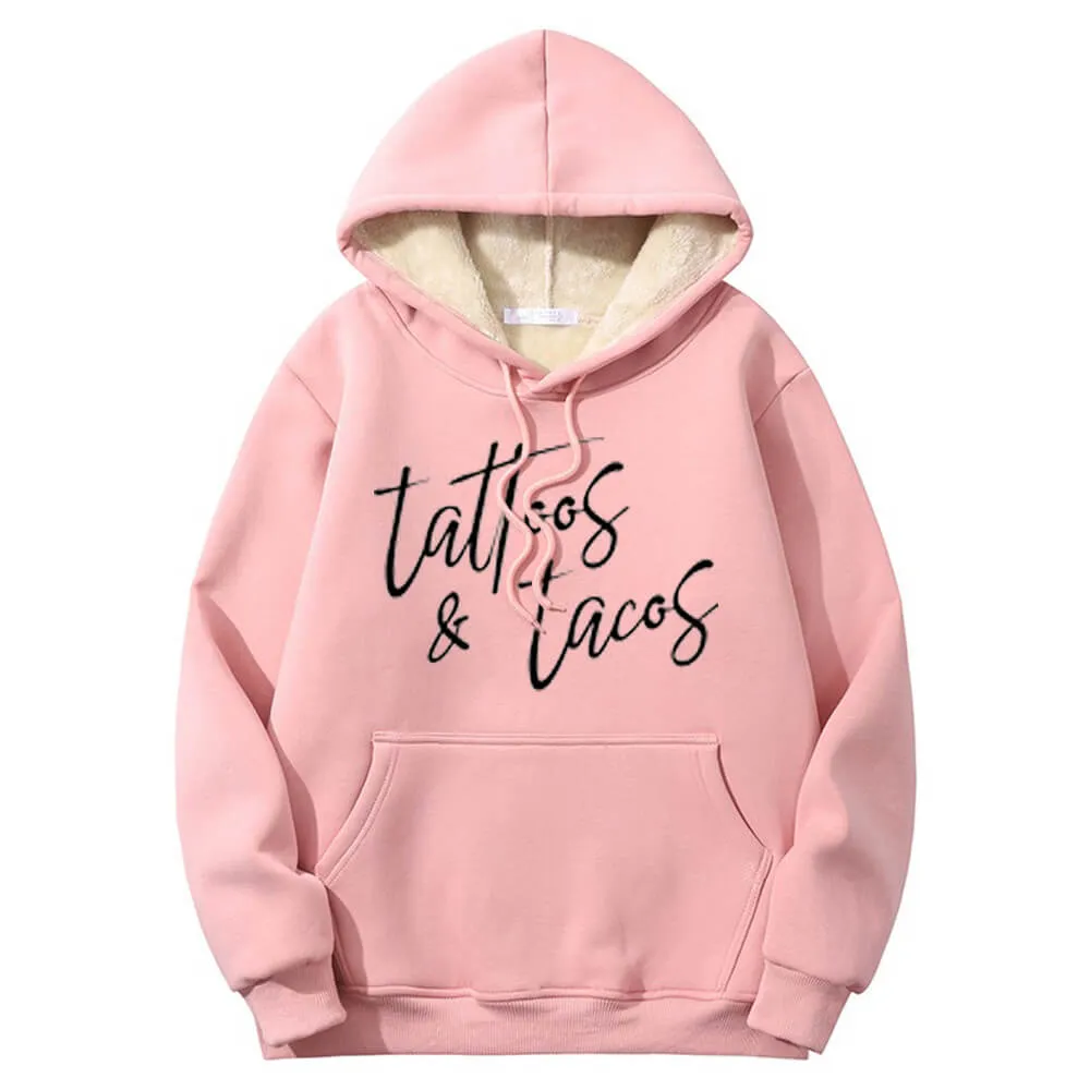 Multicolor Tattoos And Tacos Crew Collar Fleece Sherpa Hoodie