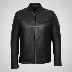 NATE Men's Black Leather Biker Jacket