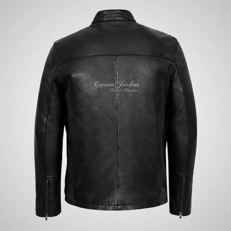 NATE Men's Black Leather Biker Jacket