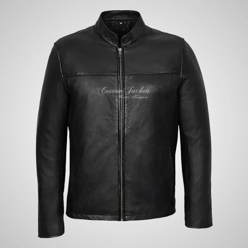 NATE Men's Black Leather Biker Jacket