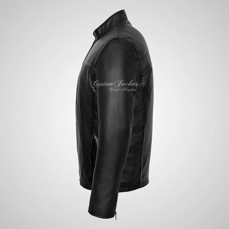 NATE Men's Black Leather Biker Jacket