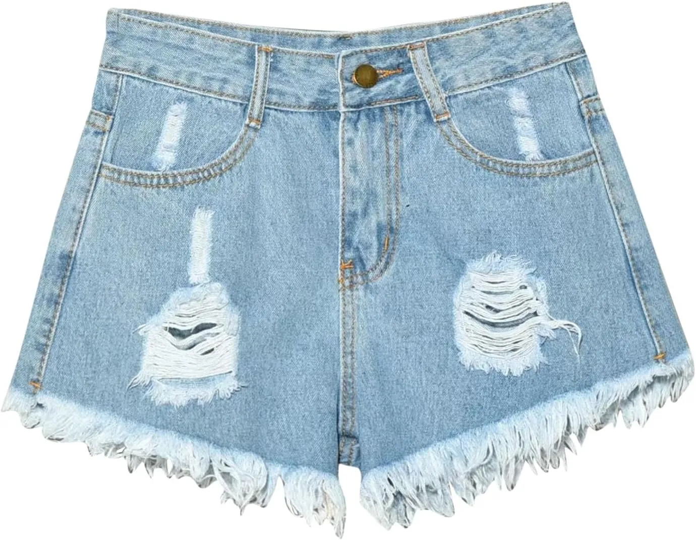 NATHGAM Womens High Waist Denim Shorts Summer Denim Jean Shorts Frayed Raw Hem Ripped Shorts Button Up Distressed Jean Shorts