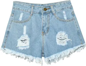 NATHGAM Womens High Waist Denim Shorts Summer Denim Jean Shorts Frayed Raw Hem Ripped Shorts Button Up Distressed Jean Shorts