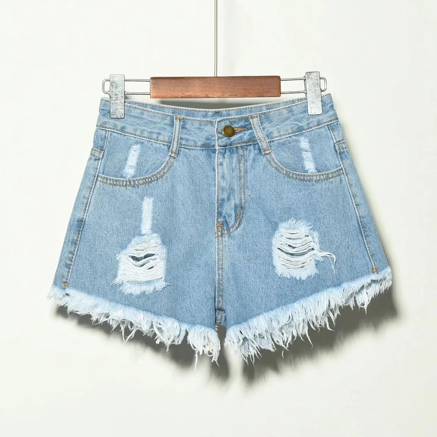 NATHGAM Womens High Waist Denim Shorts Summer Denim Jean Shorts Frayed Raw Hem Ripped Shorts Button Up Distressed Jean Shorts