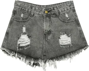 NATHGAM Womens High Waist Denim Shorts Summer Denim Jean Shorts Frayed Raw Hem Ripped Shorts Button Up Distressed Jean Shorts